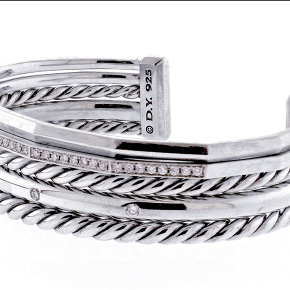 David Yurman Stax- 5 Silver and Diamond Cuffs Combined into one Cuff Bracelet - Picture 12 of 16